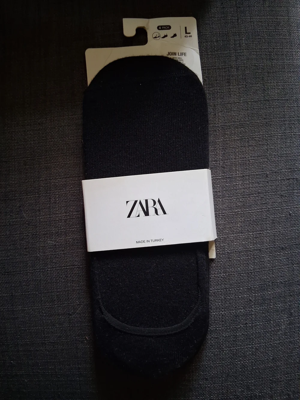 ZARA Black No Show Liner Socks 4 Pack Size L 43-46 NWT (NOTE ONLY 3 IN PACK)